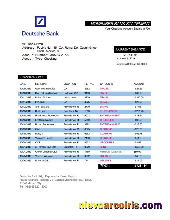 Mexico Deutsche bank statement